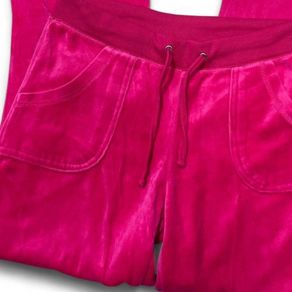 Y2K Pink Velour Flare Sweatpants Womens Medium Preppy Barbie Back Pockets - Picture 2 of 8
